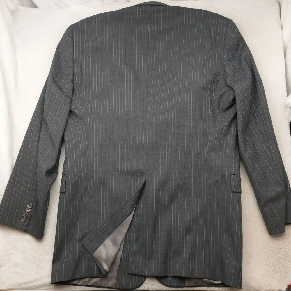 Hart Schaffner Marx‎ Blazer Mens 46 XL Gray Stripe Traveler 2 Button Wool Jacket